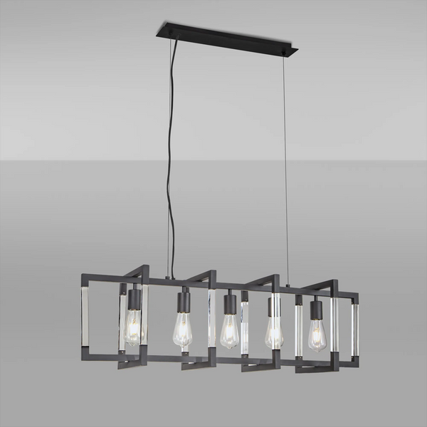 Canto 5 Light Linear Pendant in Graphite & Clear Acrylic