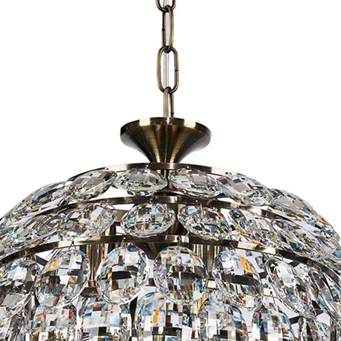 Coniston 3 Light Clear Crystal Pendant Light in Antique Brass