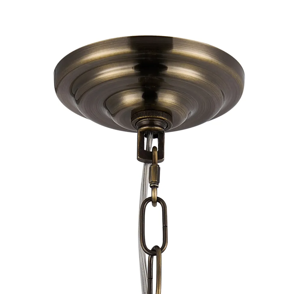 Coniston 3 Light Clear Crystal Pendant Light in Antique Brass