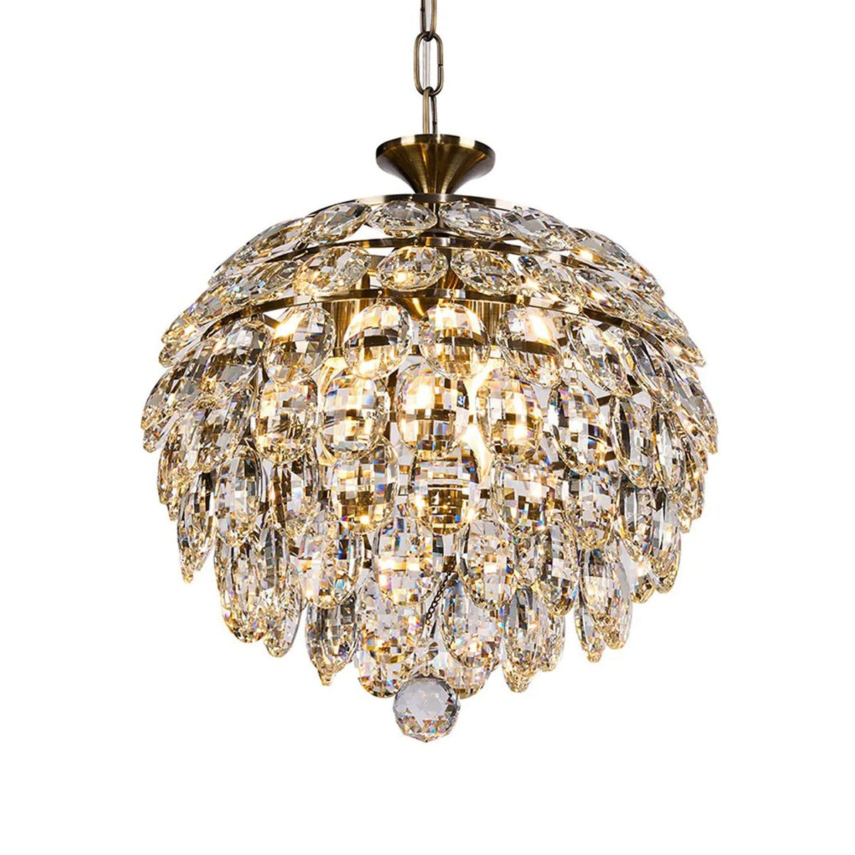 Coniston 3 Light Clear Crystal Pendant Light in Antique Brass