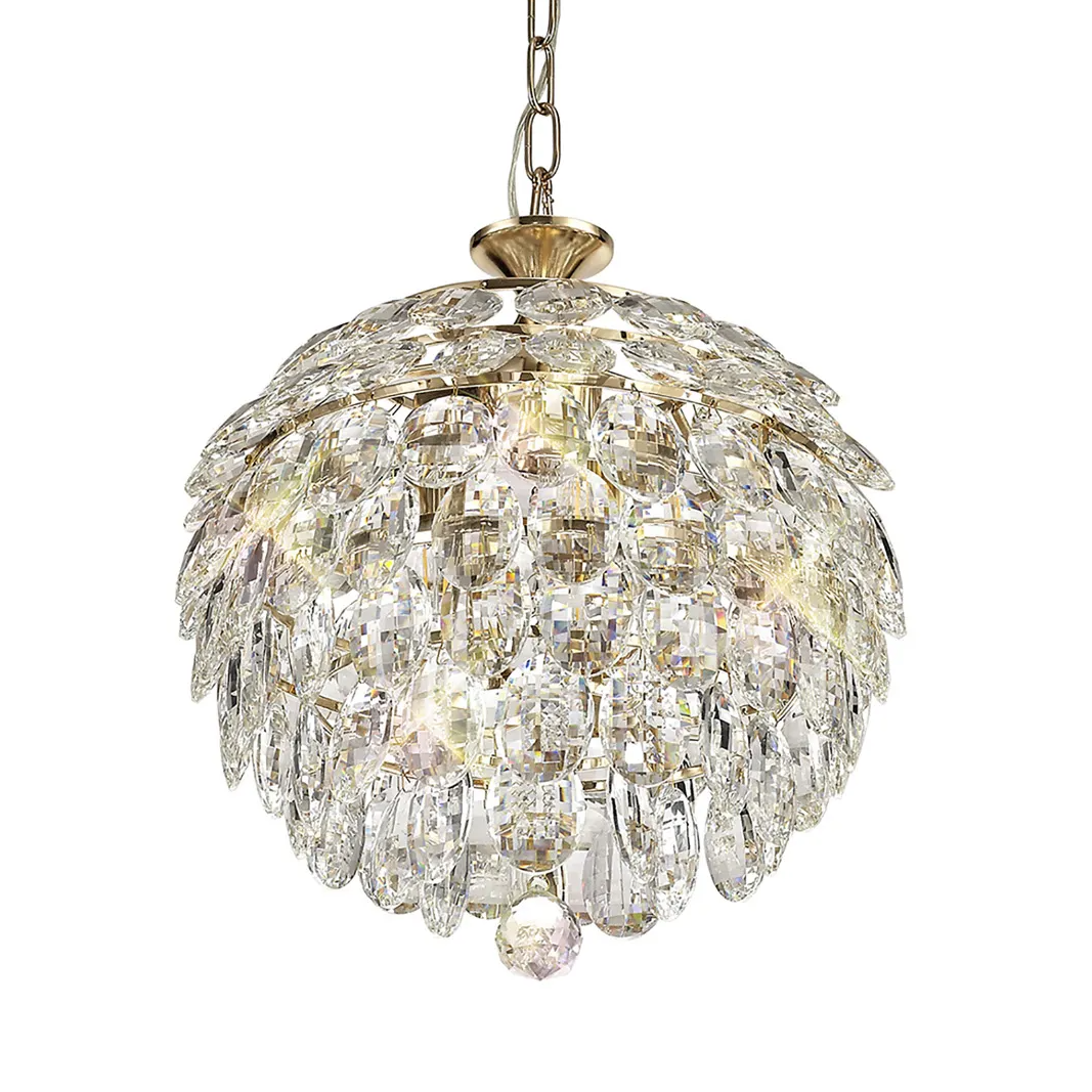 Coniston 3 Light Clear Crystal Pendant in French Gold