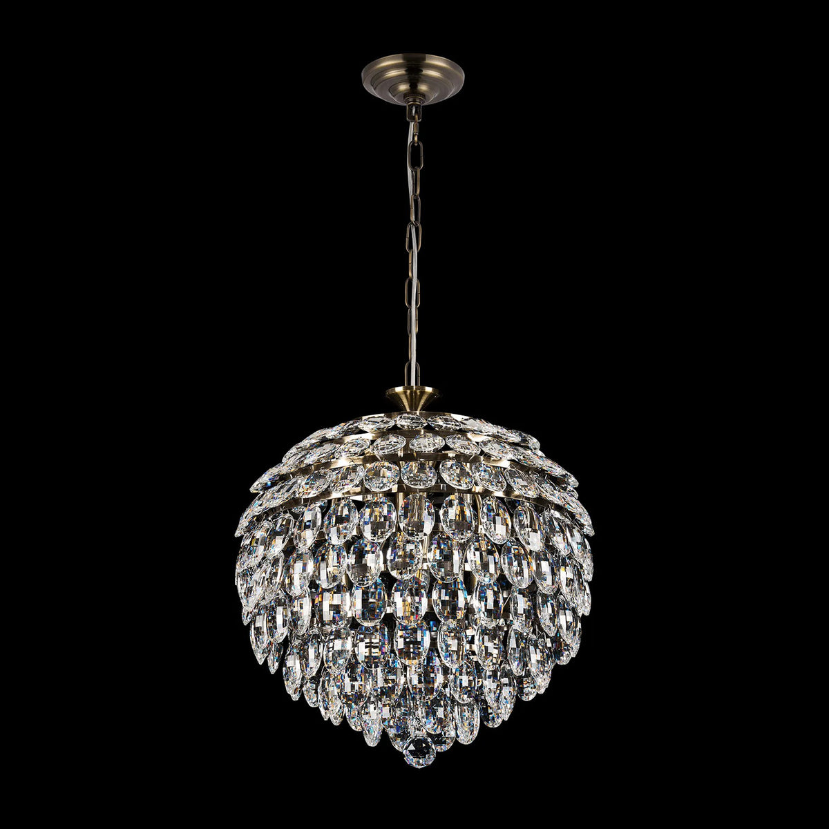 Coniston 6 Light Clear Crystal Pendant Light in Antique Brass
