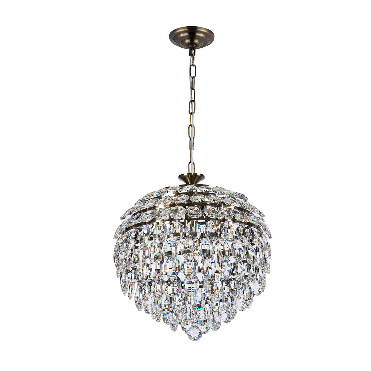 Coniston 6 Light Clear Crystal Pendant Light in Antique Brass