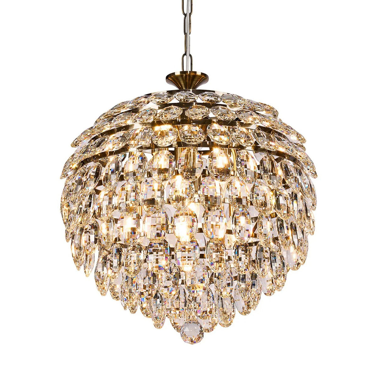 Coniston 6 Light Clear Crystal Pendant Light in Antique Brass