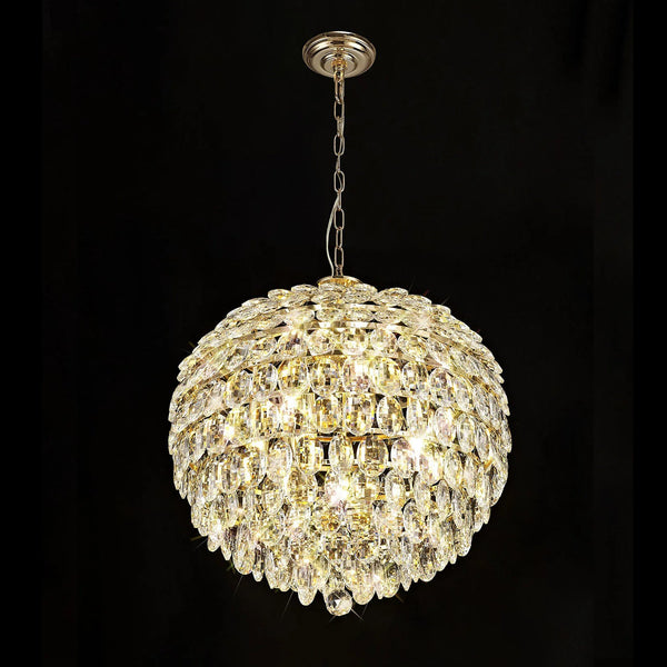 Coniston 9 Light Clear Crystal Pendant Light in French Gold