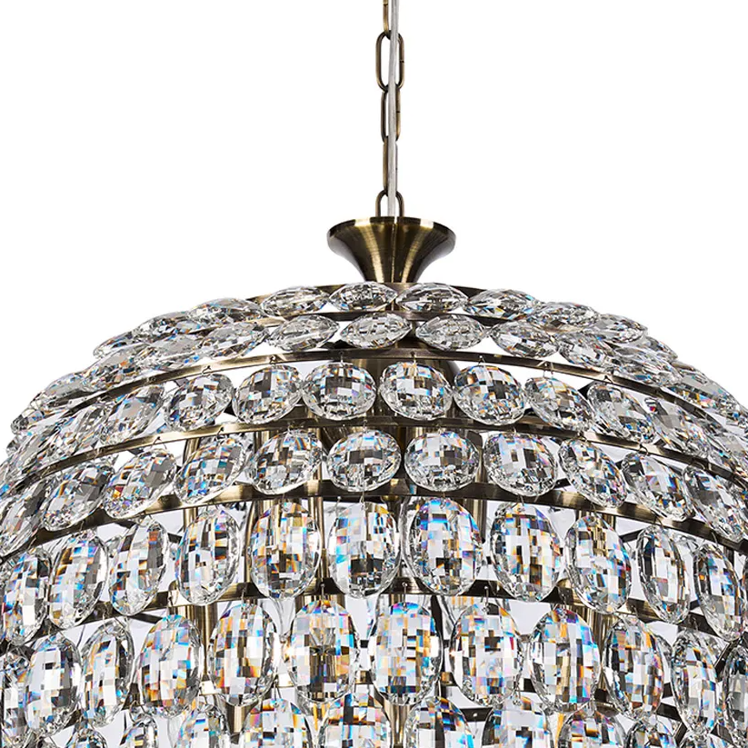 Coniston 9 Light Clear Crystal Pendant Light in Antique Brass