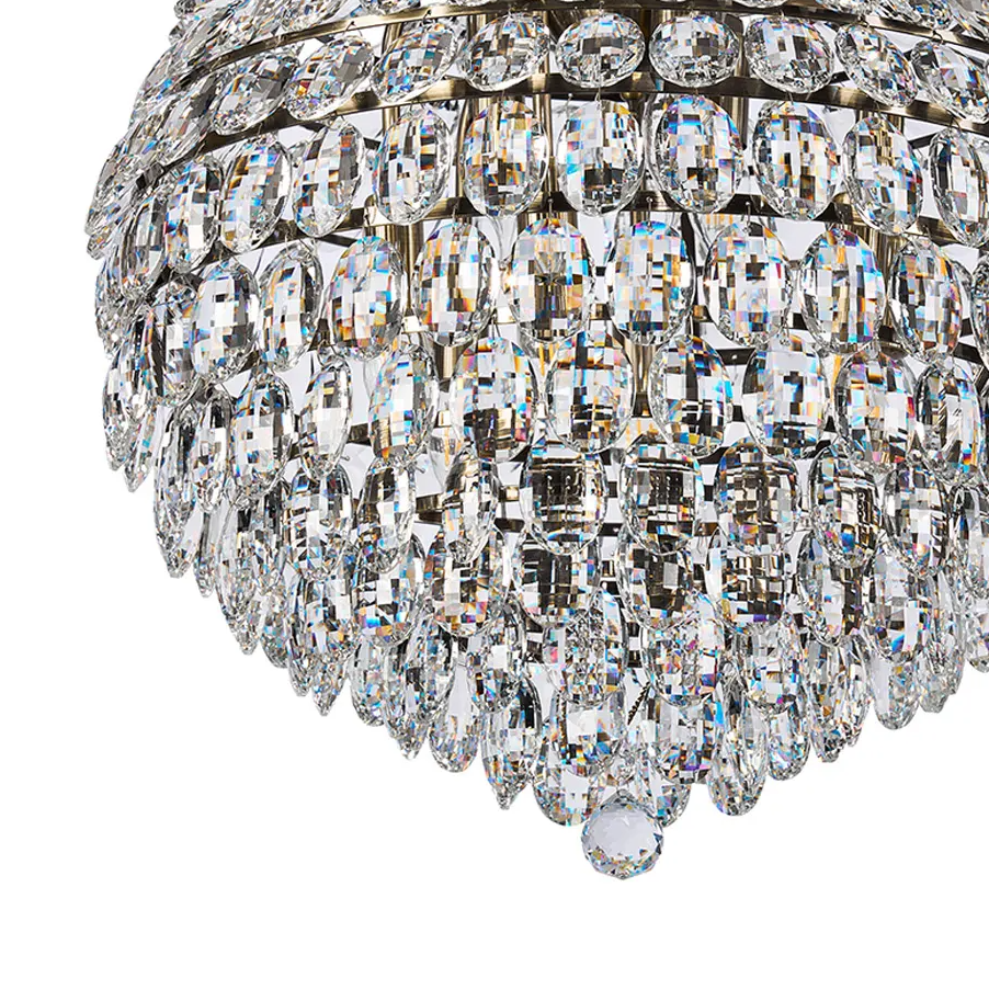 Coniston 9 Light Clear Crystal Pendant Light in Antique Brass