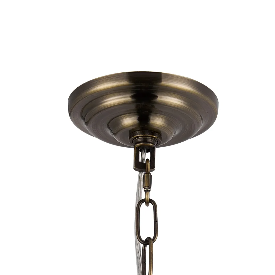 Coniston 9 Light Clear Crystal Pendant Light in Antique Brass