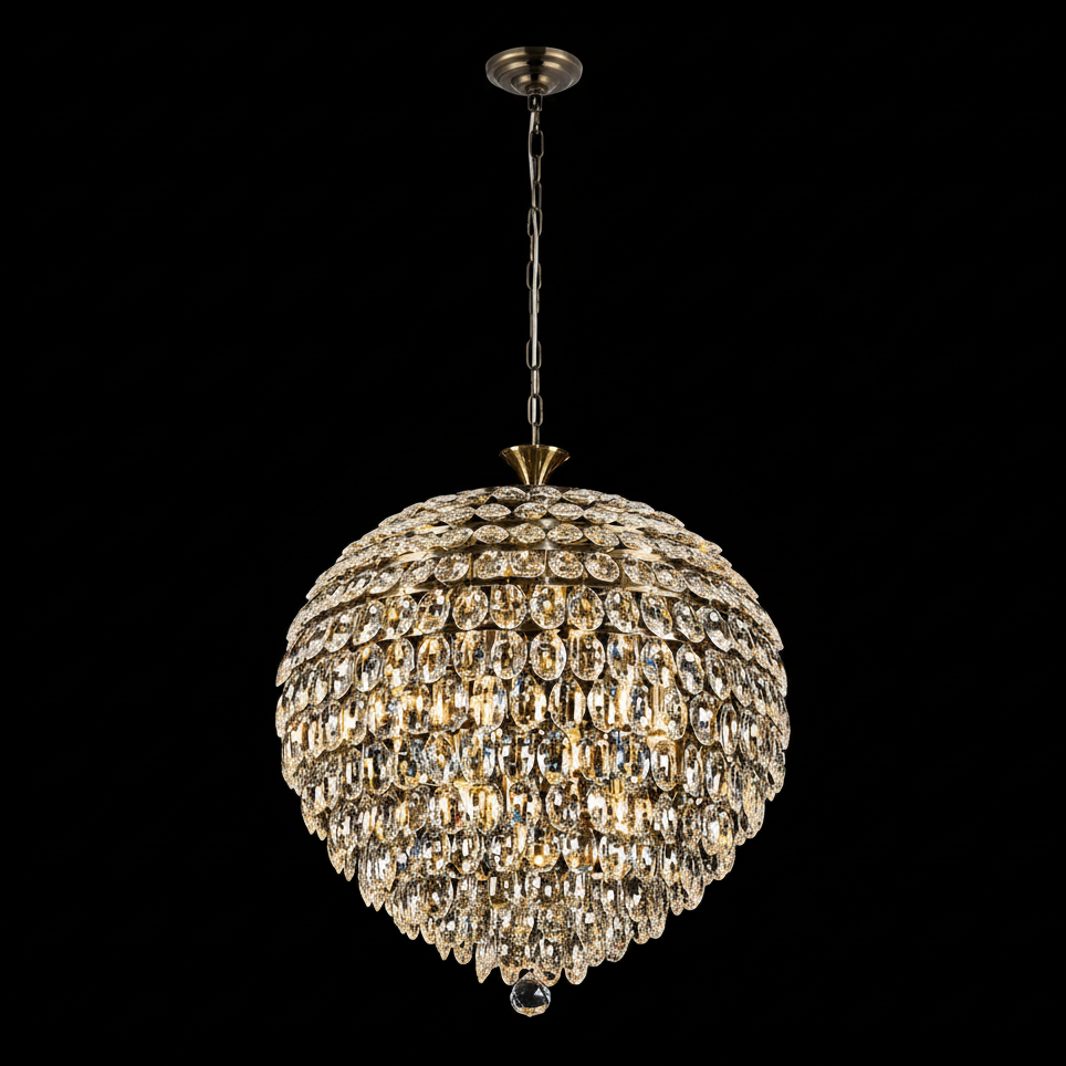 Coniston 12 Light Clear Crystal Pendant Light in Antique Brass