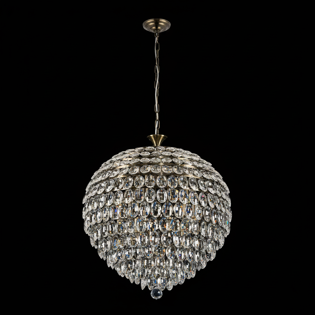 Coniston 12 Light Clear Crystal Pendant Light in Antique Brass