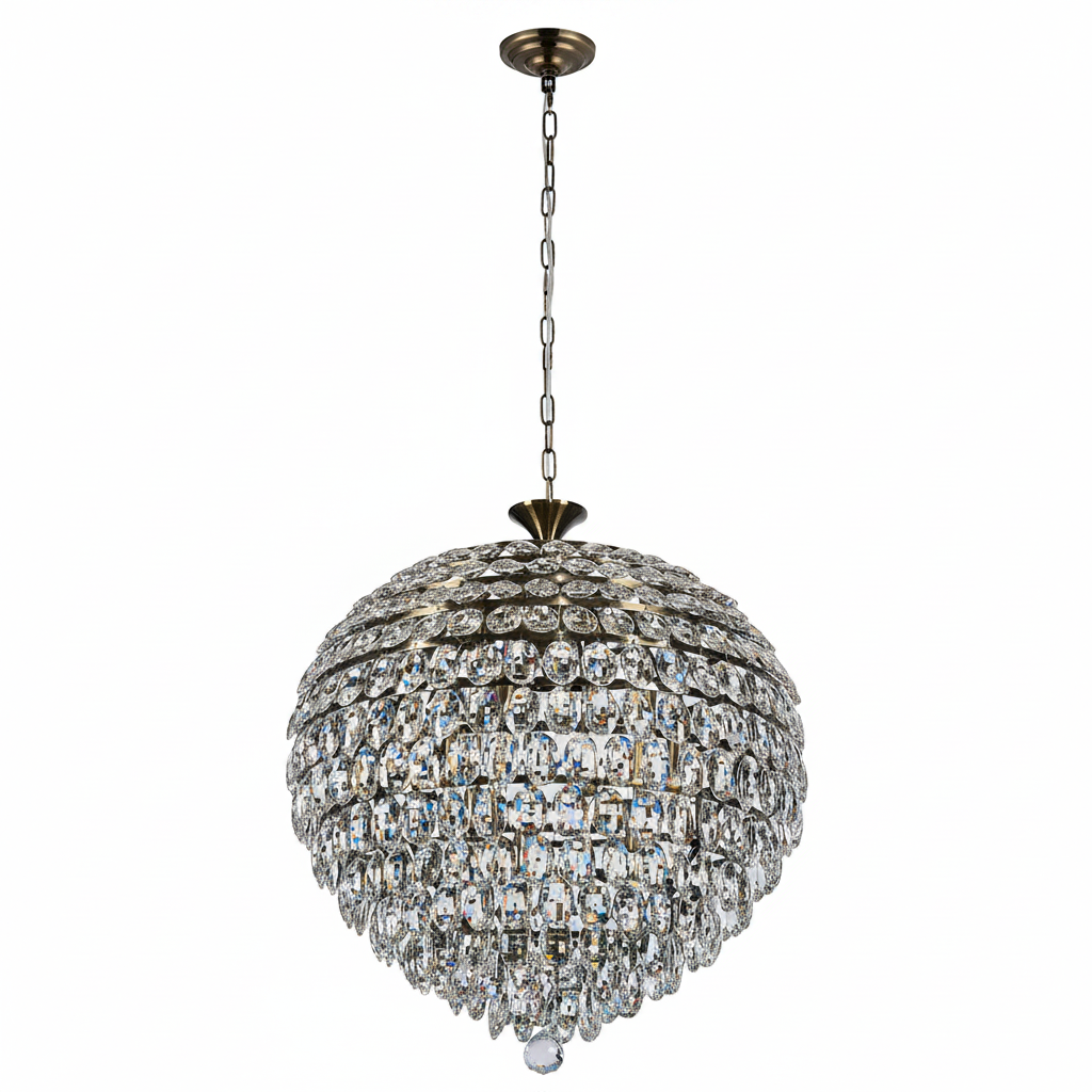 Coniston 12 Light Clear Crystal Pendant Light in Antique Brass