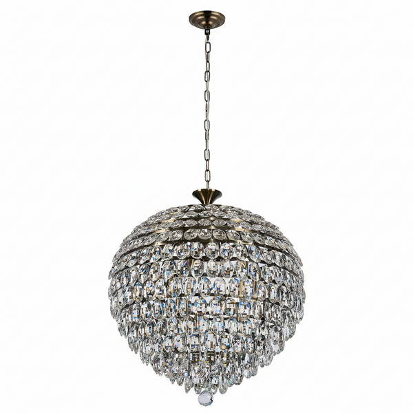 Coniston 12 Light Clear Crystal Pendant Light in Antique Brass