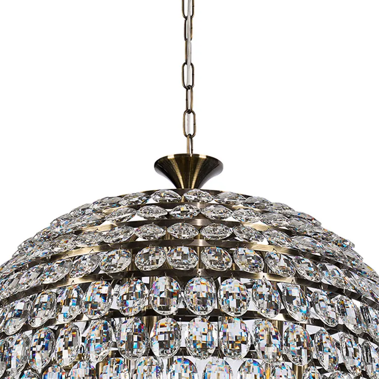 Coniston 12 Light Clear Crystal Pendant Light in Antique Brass