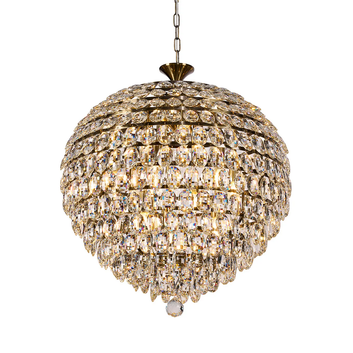 Coniston 12 Light Clear Crystal Pendant Light in Antique Brass