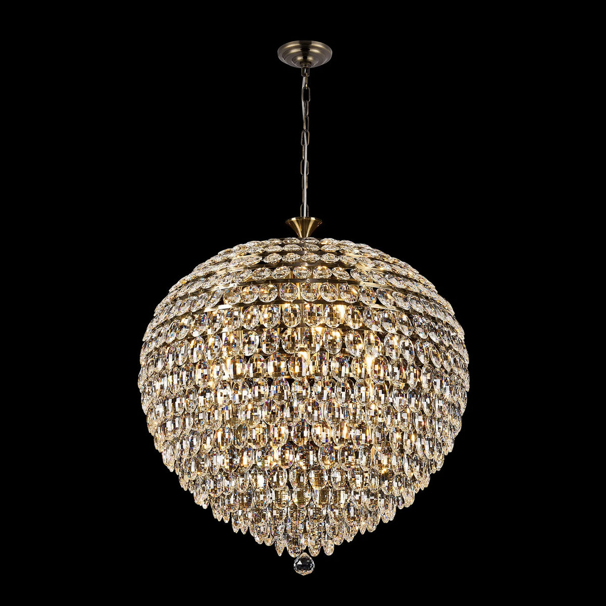 Coniston 16 Light Clear Crystal Pendant Light in Antique Brass