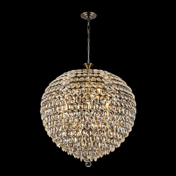 Coniston 16 Light Clear Crystal Pendant Light in Antique Brass