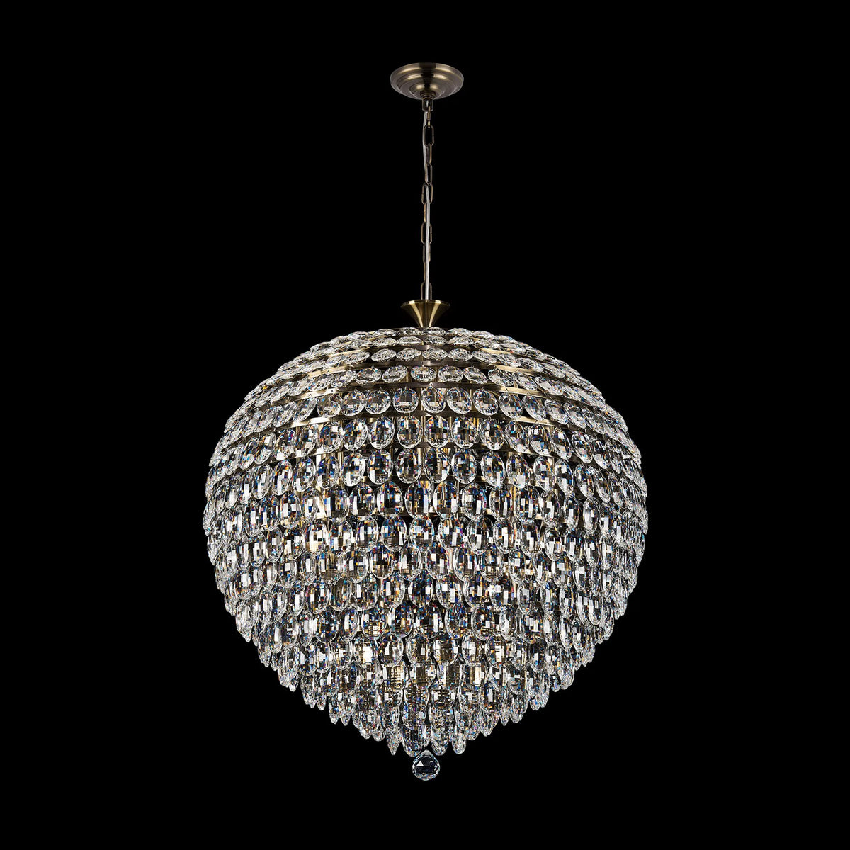 Coniston 16 Light Clear Crystal Pendant Light in Antique Brass