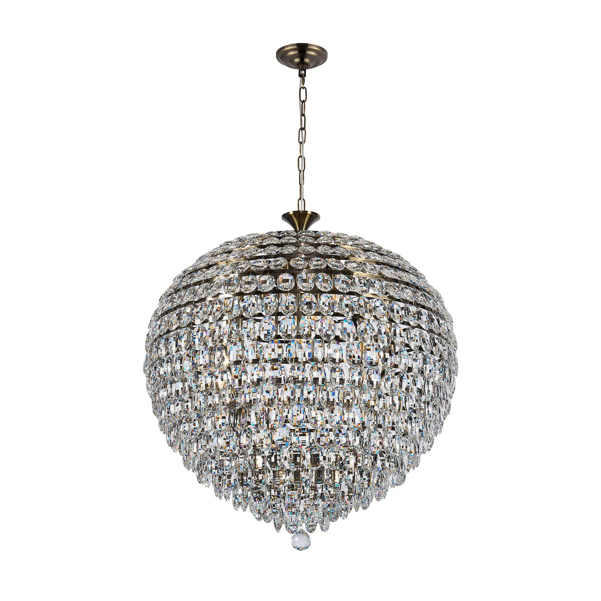Coniston 16 Light Clear Crystal Pendant Light in Antique Brass
