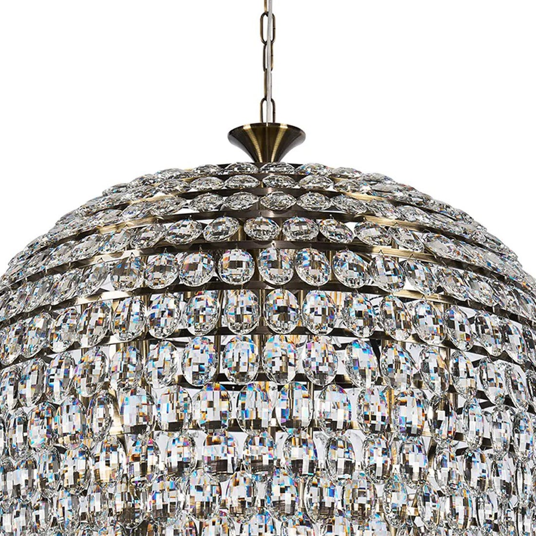 Coniston 16 Light Clear Crystal Pendant Light in Antique Brass