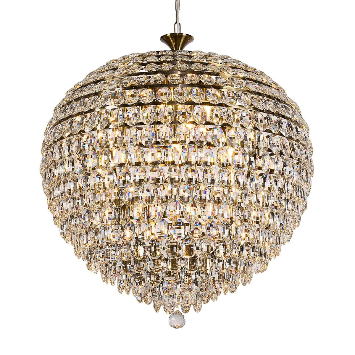 Coniston 16 Light Clear Crystal Pendant Light in Antique Brass