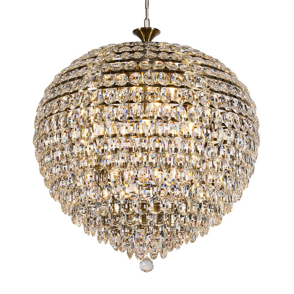Coniston 16 Light Clear Crystal Pendant Light in Antique Brass