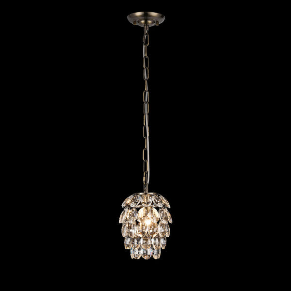 Coniston 1 Light Clear Crystal Pendant in Antique Brass