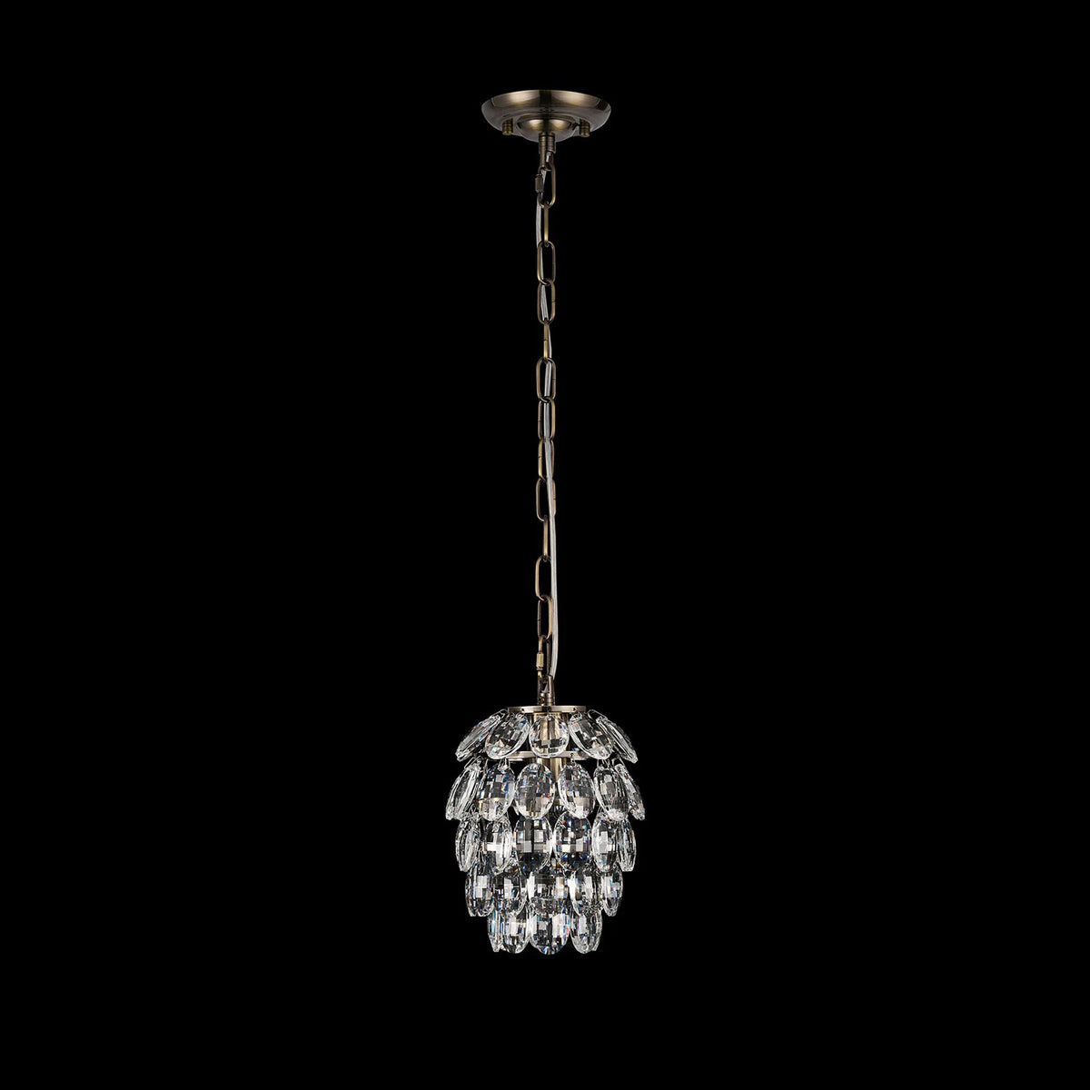 Coniston 1 Light Clear Crystal Pendant in Antique Brass