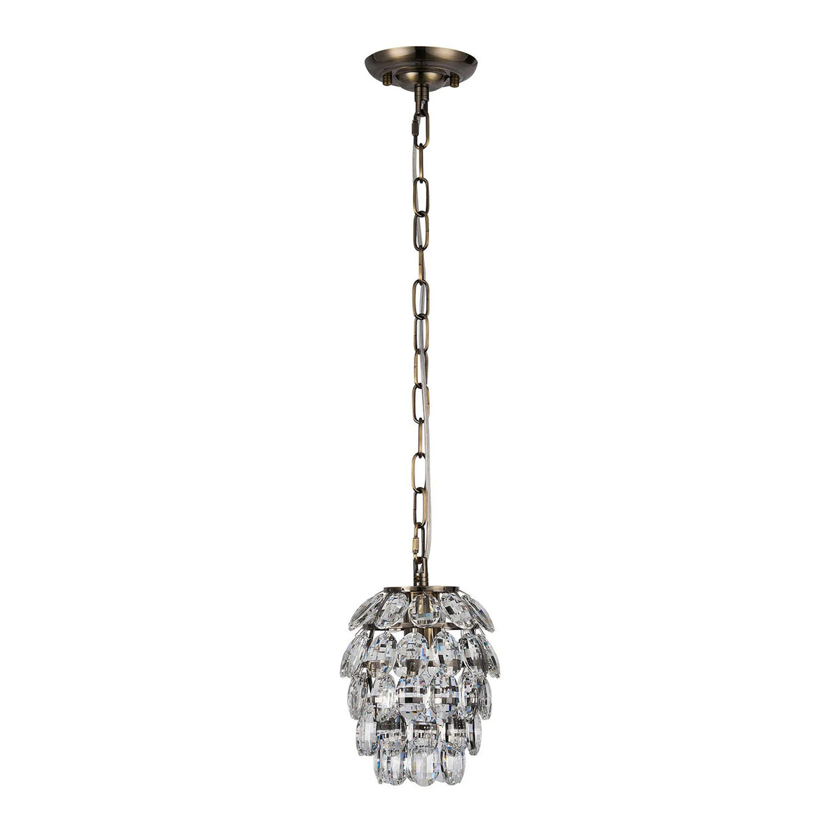 Coniston 1 Light Clear Crystal Pendant in Antique Brass