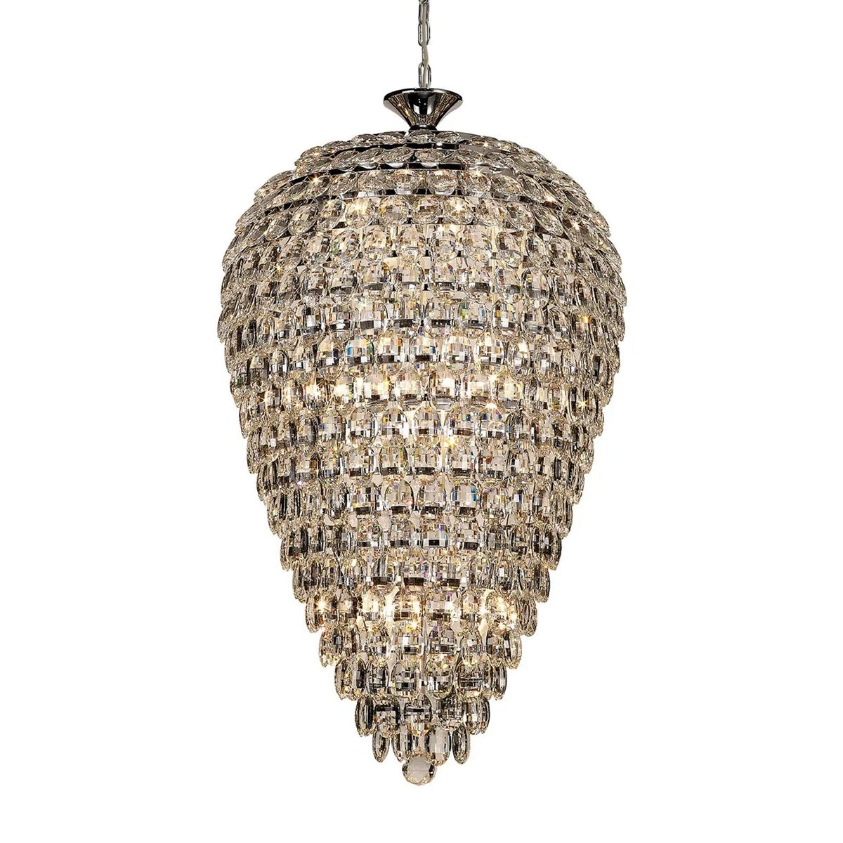 Coniston 16 Light Clear Crystal Acorn Pendant Light in Polished Chrome