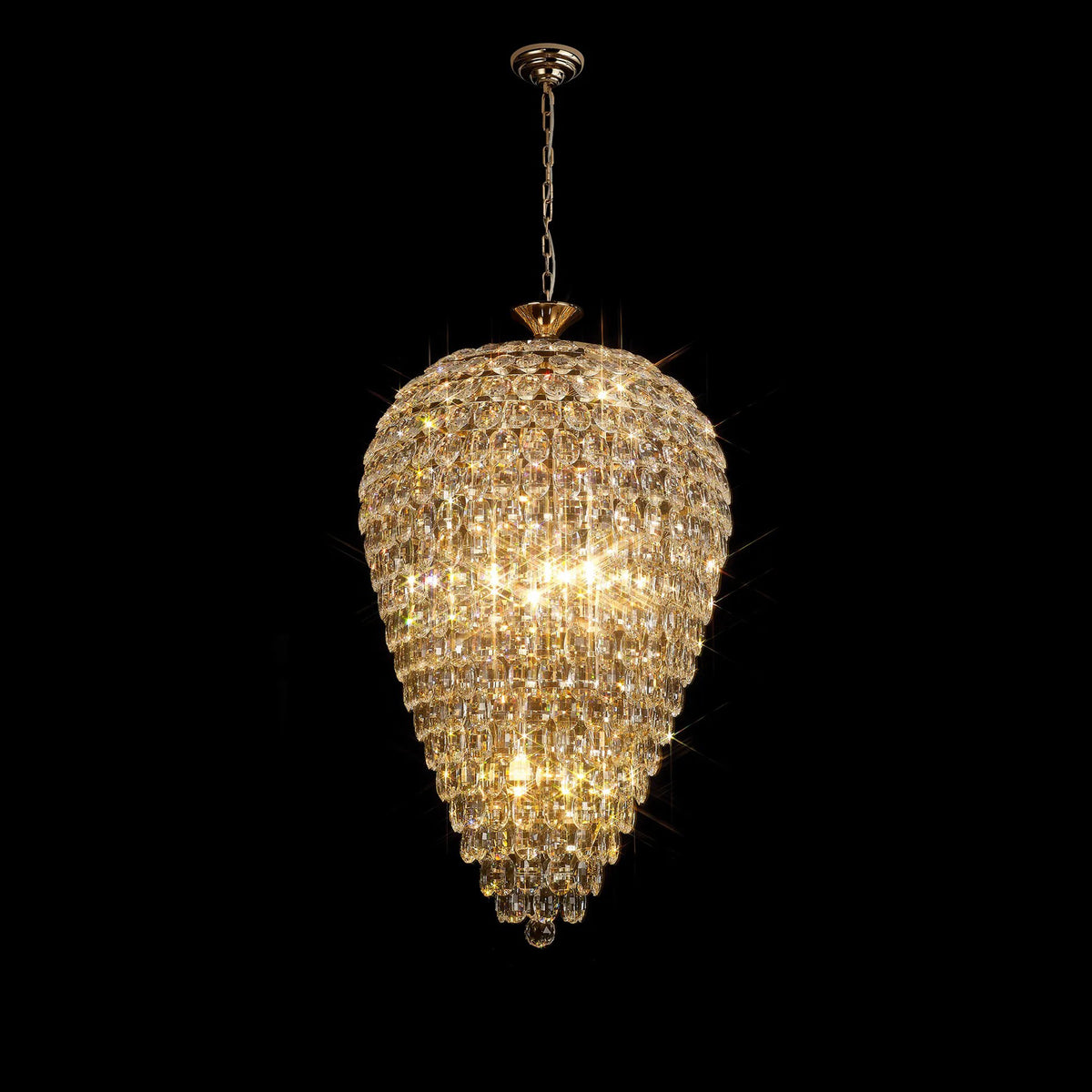 Coniston 16 Light Clear Crystal Acorn Pendant Light in French Gold
