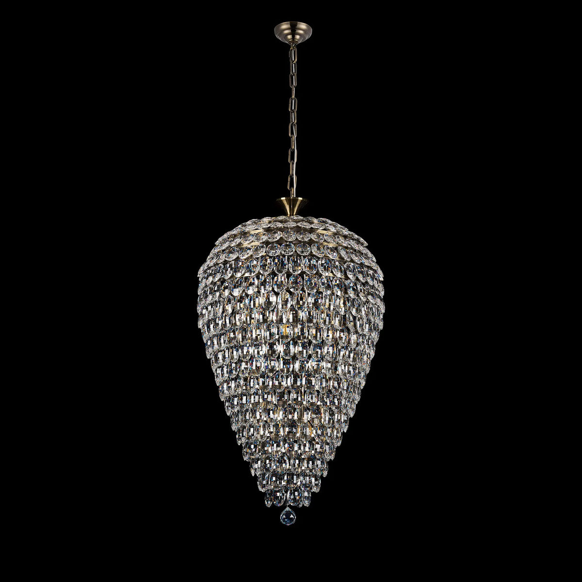Coniston 16 Light Clear Crystal Acorn Pendant Light in Antique Brass