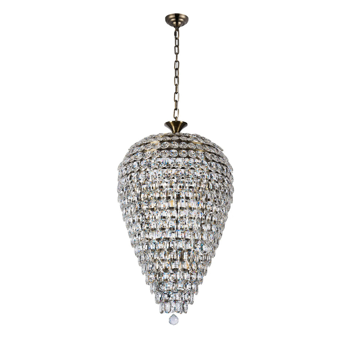Coniston 16 Light Clear Crystal Acorn Pendant Light in Antique Brass