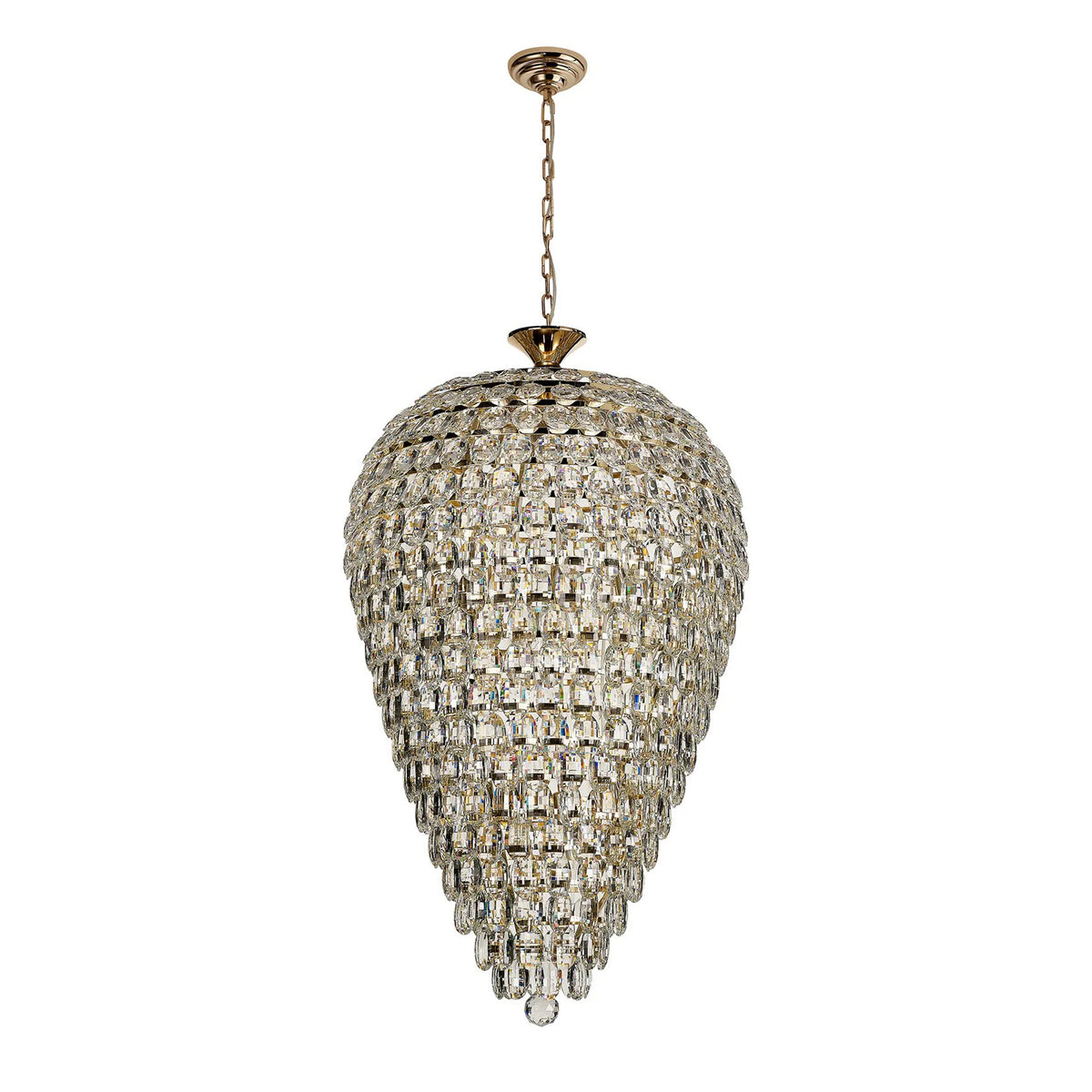 Coniston 16 Light Clear Crystal Acorn Pendant Light in French Gold
