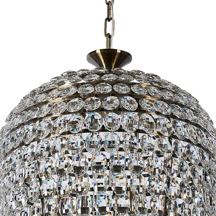 Coniston 20 Light Clear Crystal Tall Acorn Pendant in Antique Brass
