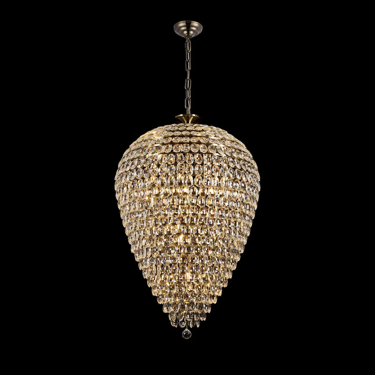 Coniston 25 Light Clear Crystal Acorn Pendant in Antique Brass