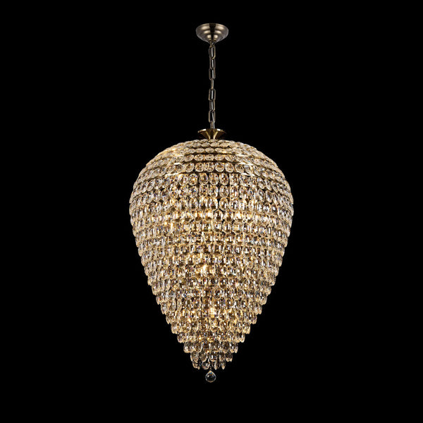 Coniston 25 Light Clear Crystal Acorn Pendant in Antique Brass
