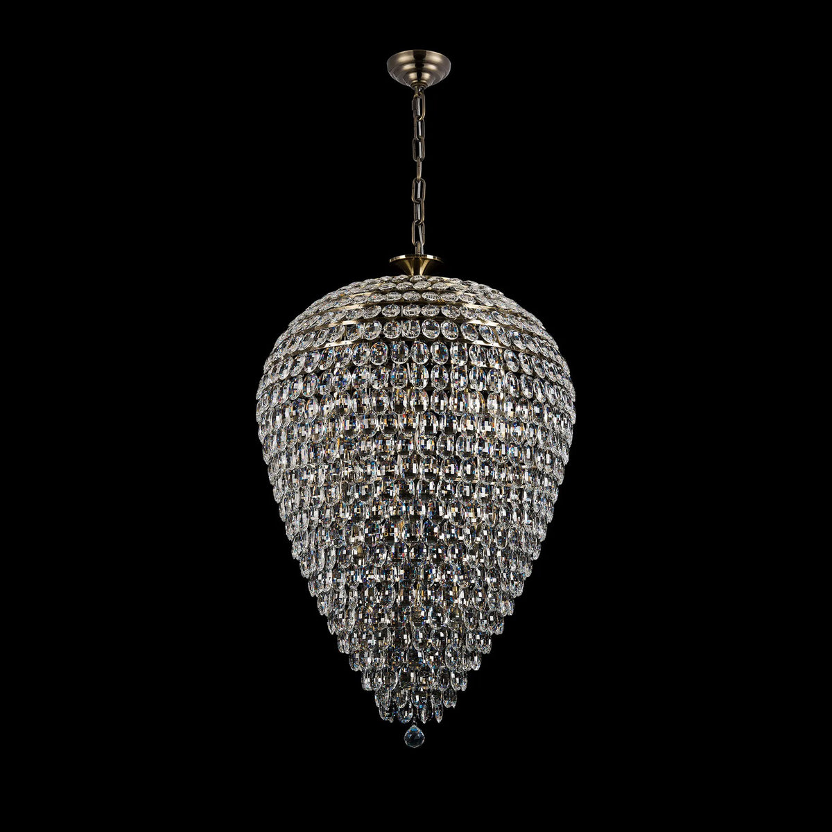 Coniston 25 Light Clear Crystal Acorn Pendant in Antique Brass
