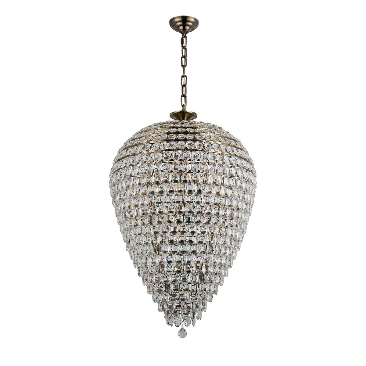 Coniston 25 Light Clear Crystal Acorn Pendant in Antique Brass