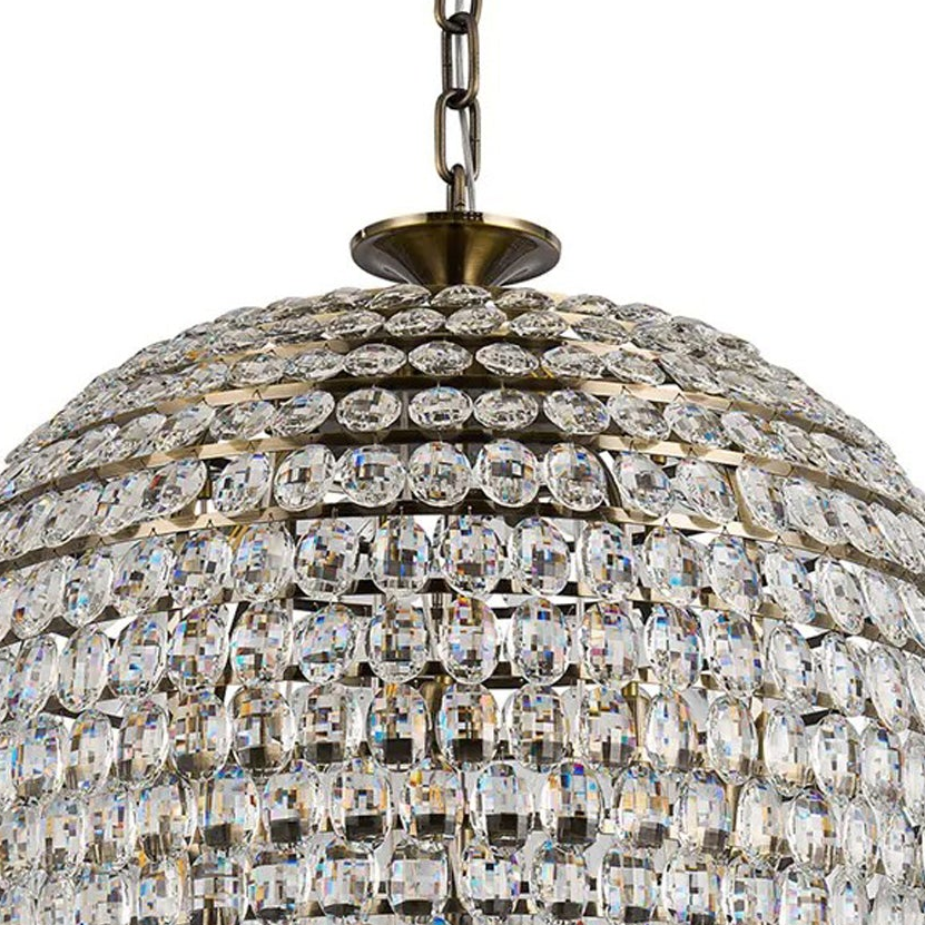 Coniston 25 Light Clear Crystal Acorn Pendant in Antique Brass