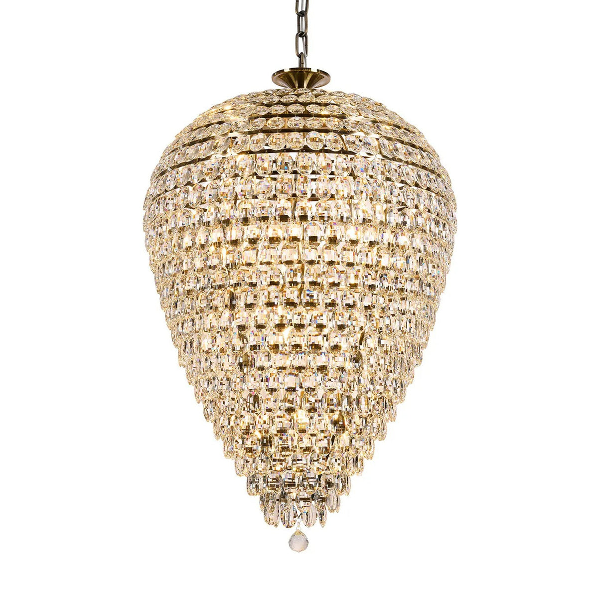 Coniston 25 Light Clear Crystal Acorn Pendant in Antique Brass