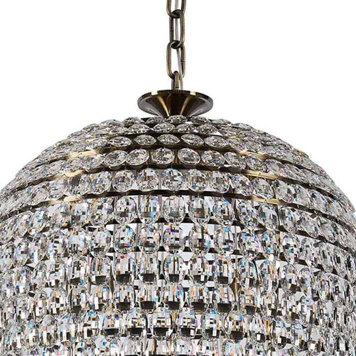 Coniston 25 Light Clear Crystal Tall Acorn Pendant in Antique Brass