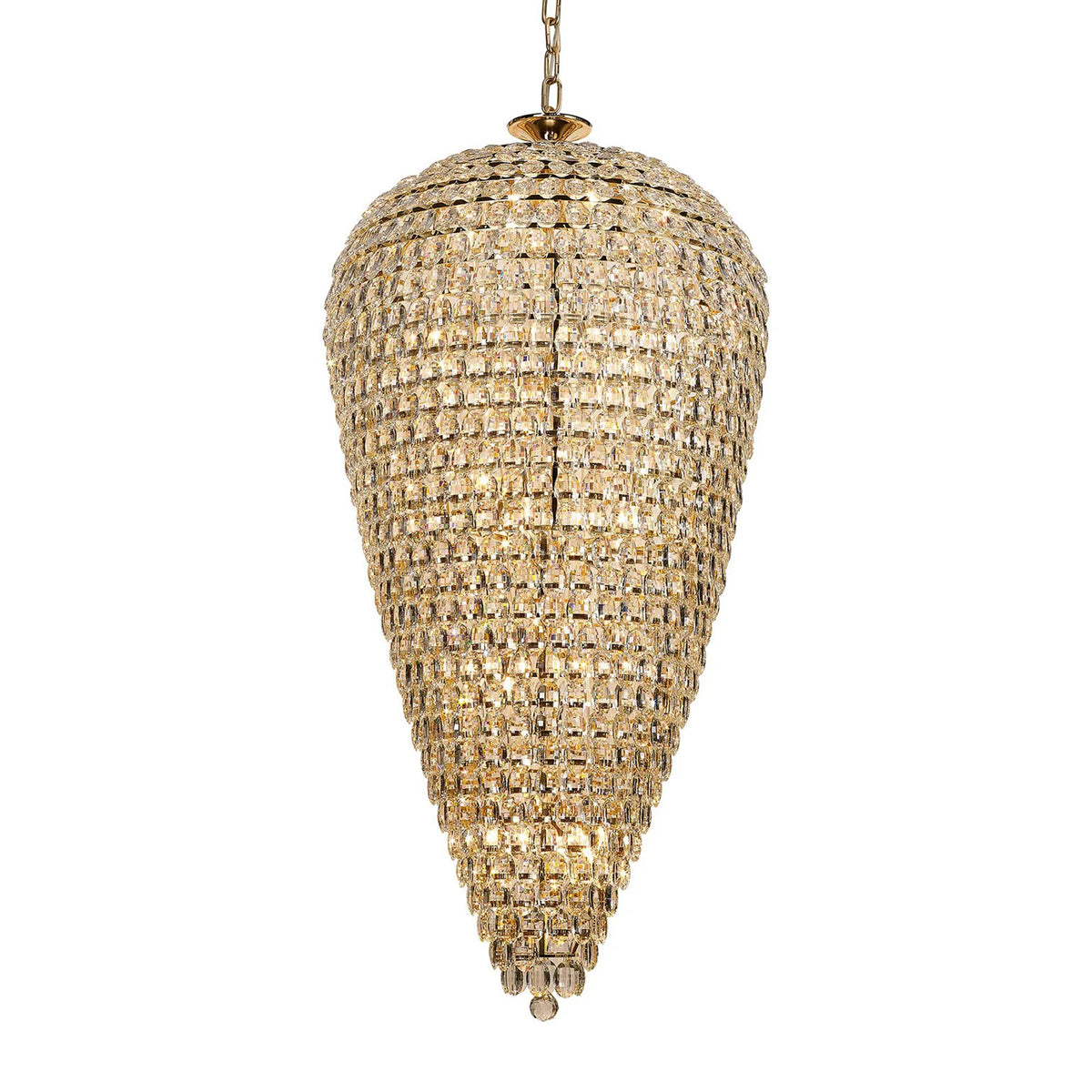Coniston 25 Light Clear Crystal Tall Acorn Pendant in French Gold