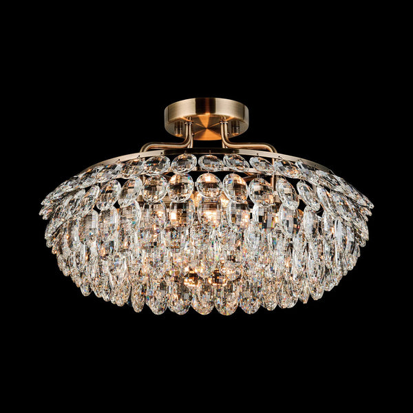 Coniston 4 Light Semi Flush Ring Ceiling Light in Antique Brass & Clear Crystal
