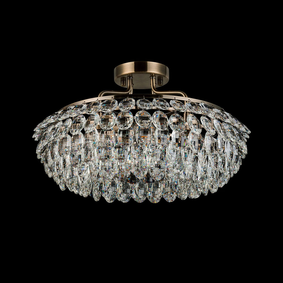 Coniston 4 Light Semi Flush Ring Ceiling Light in Antique Brass & Clear Crystal