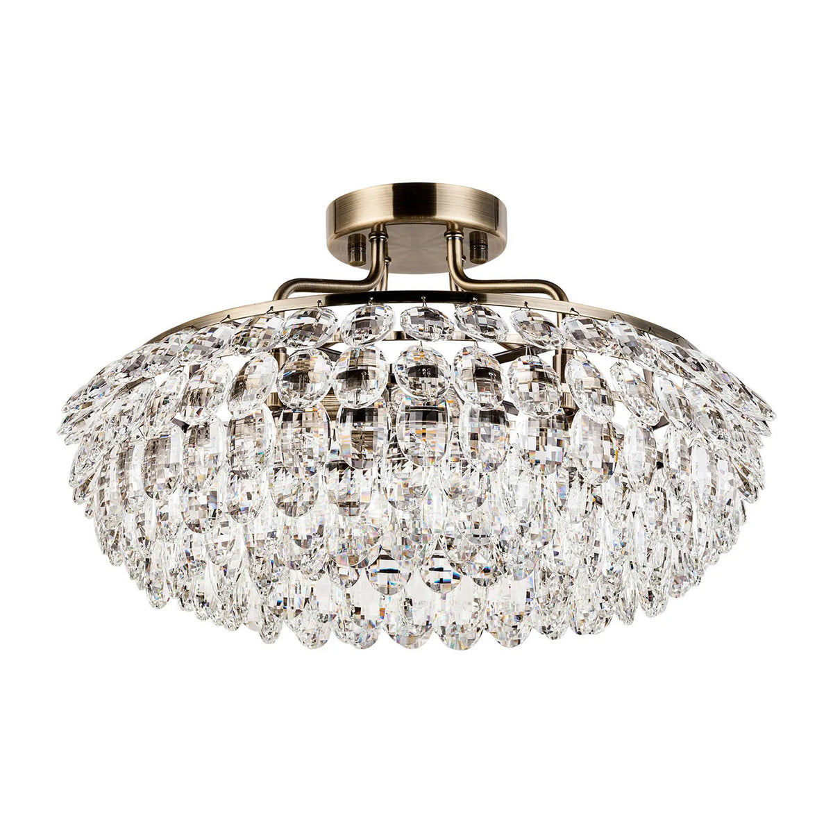 Coniston 4 Light Semi Flush Ring Ceiling Light in Antique Brass & Clear Crystal