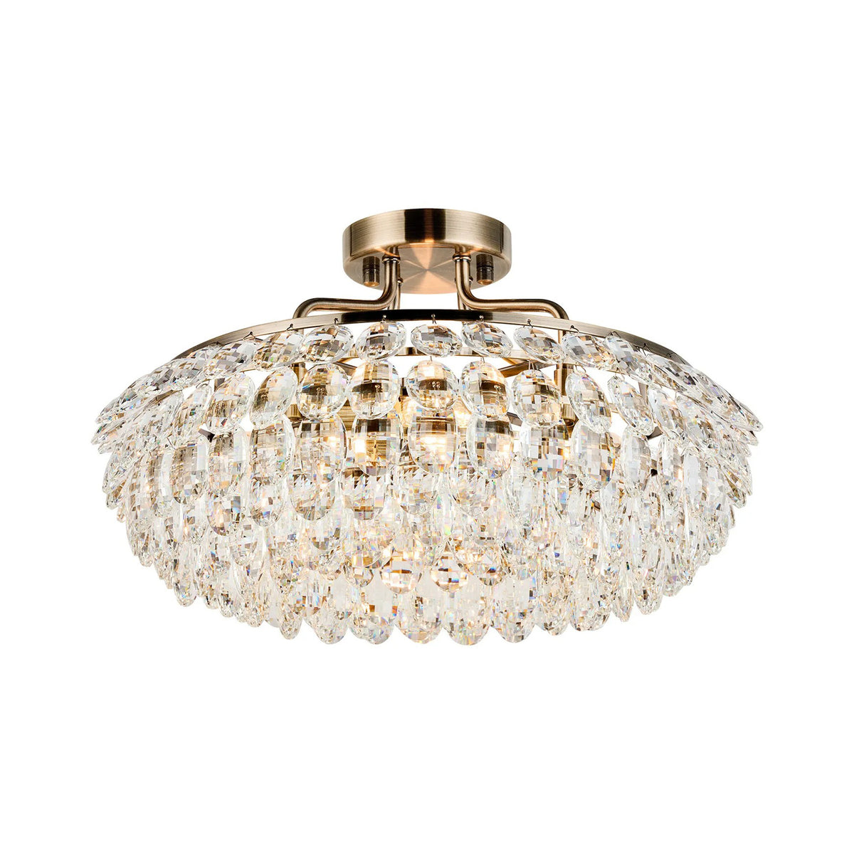 Coniston 4 Light Semi Flush Ring Ceiling Light in Antique Brass & Clear Crystal