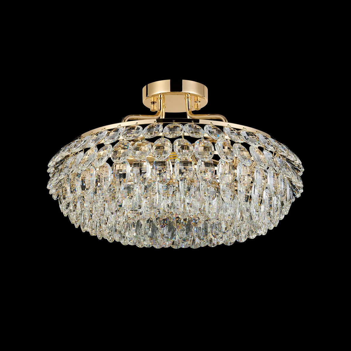 Coniston 4 Light Semi Flush Ring Ceiling Light in French Gold & Clear Crystal