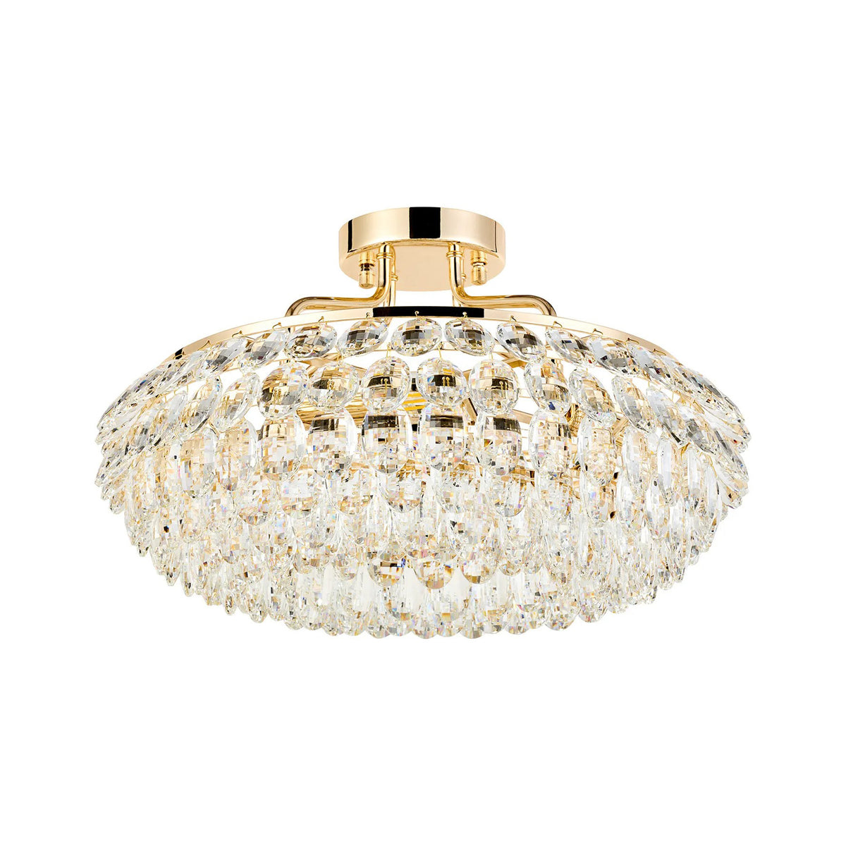 Coniston 4 Light Semi Flush Ring Ceiling Light in French Gold & Clear Crystal