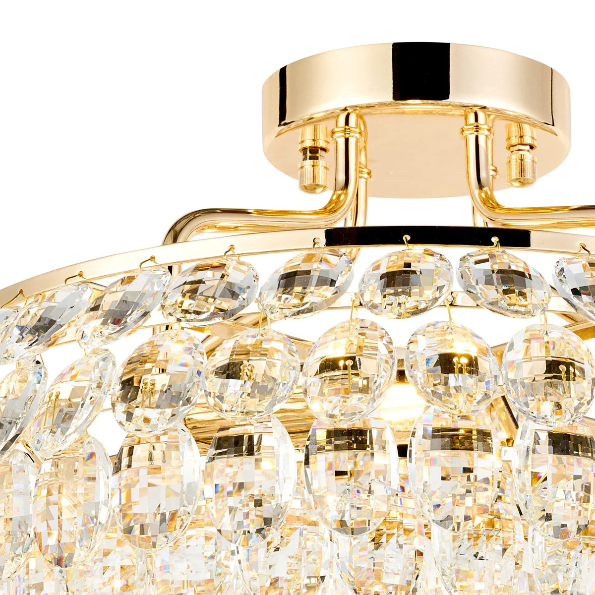 Coniston 4 Light Semi Flush Ring Ceiling Light in French Gold & Clear Crystal
