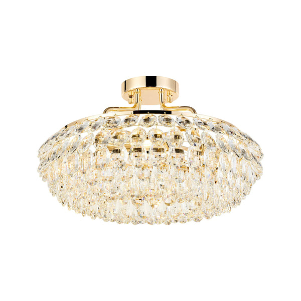 Coniston 4 Light Semi Flush Ring Ceiling Light in French Gold & Clear Crystal